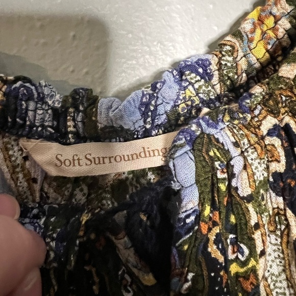 Soft Surroundings paisley boho peasant tie blouse flare sleeve - Picture 3 of 5